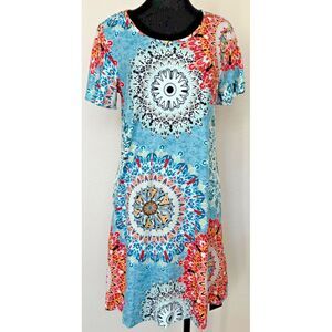 CHERFLY T-Shirt Swing Dress LG Soft Casual Beach Summer Tee Pockets Colorful AOP